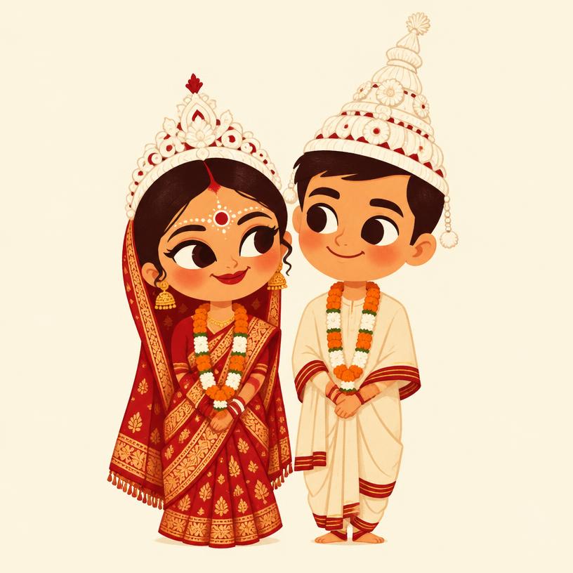 Bengali wedding caricature invitation