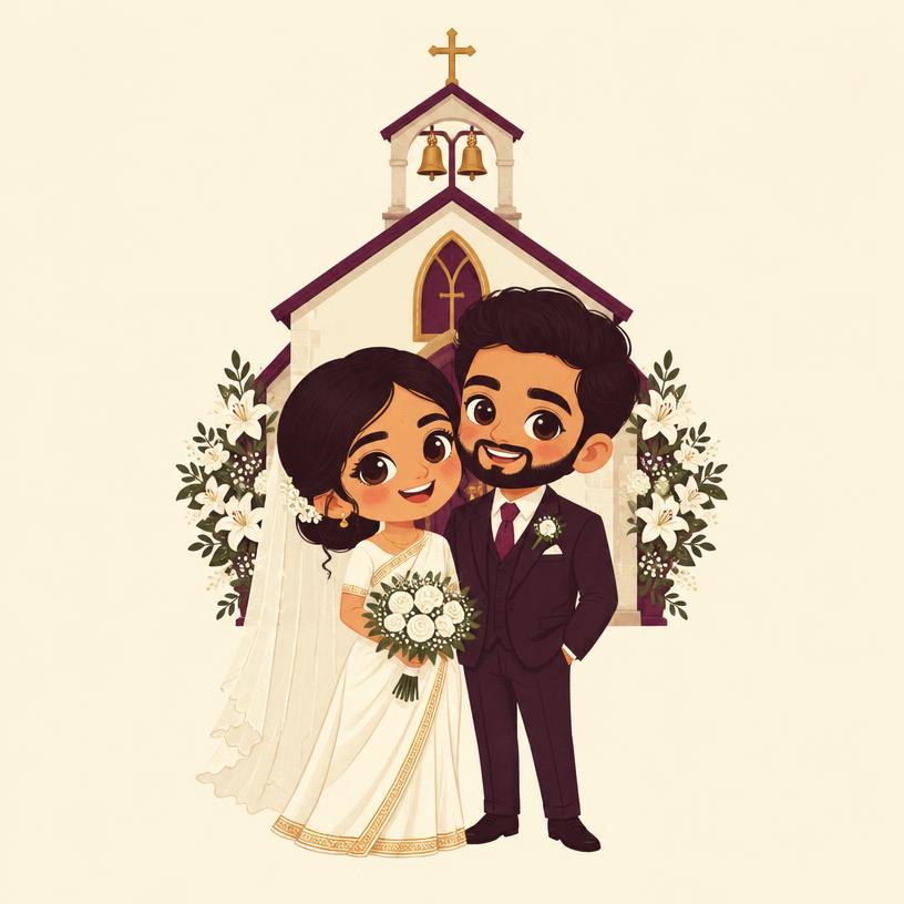 Christian wedding caricature invitation