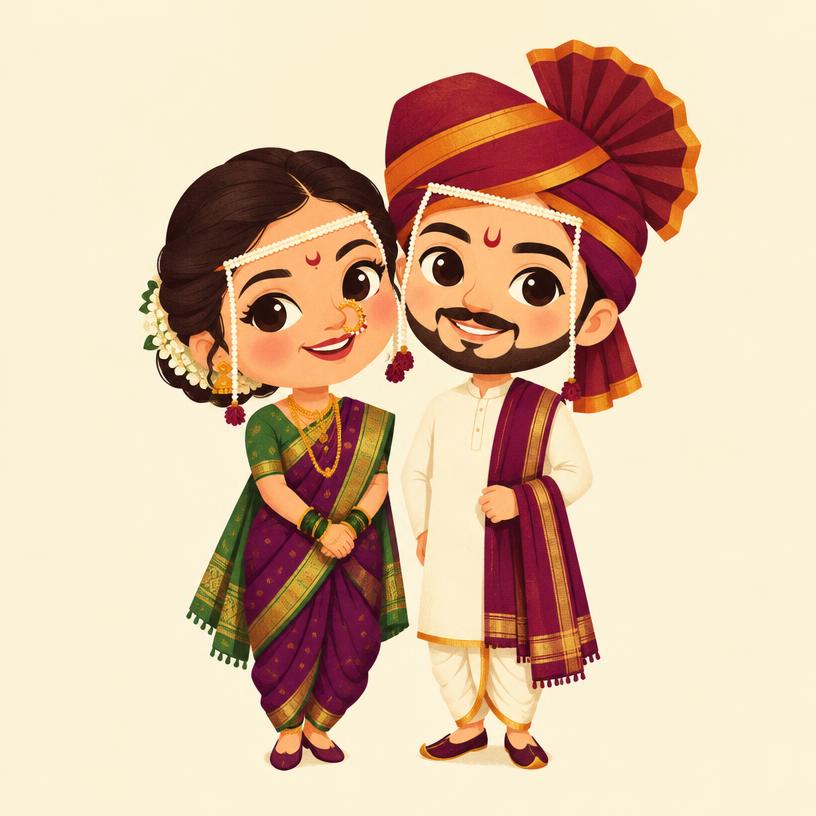 Marathi wedding caricature invitation