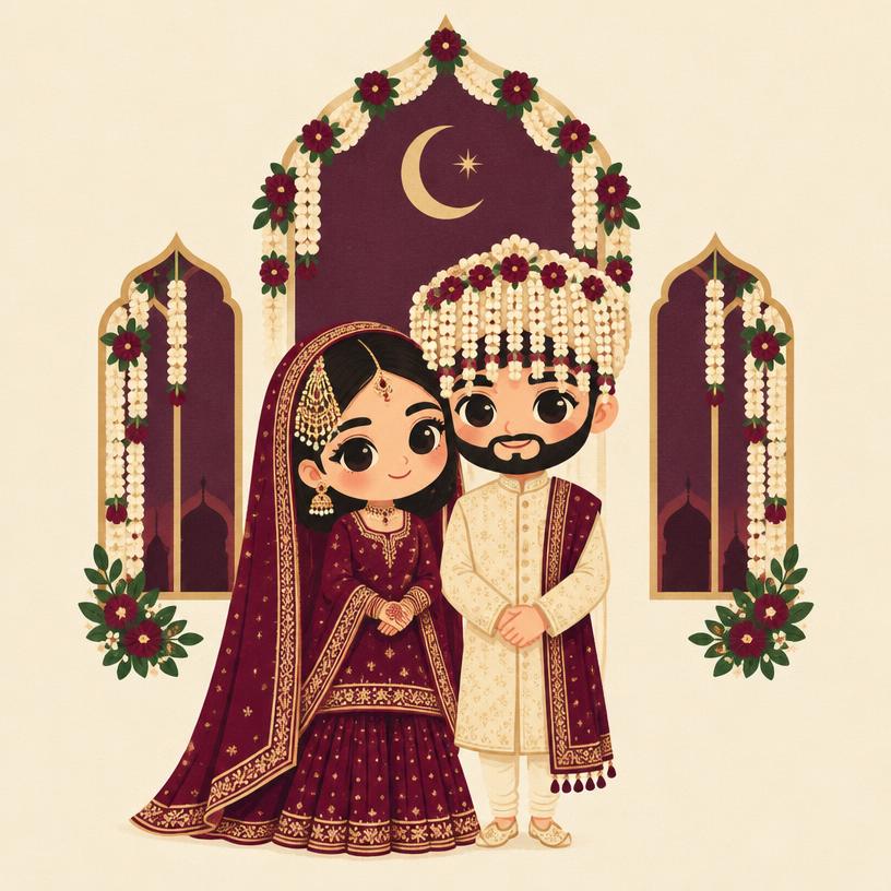 Muslim (Nikah) wedding caricature invitation