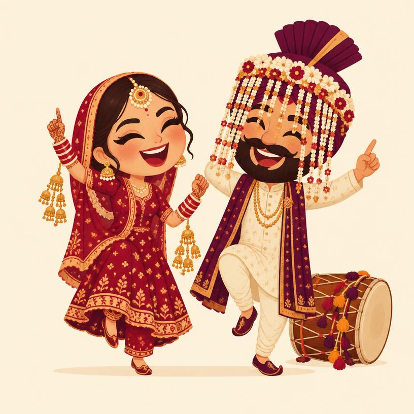 Punjabi wedding caricature invitation