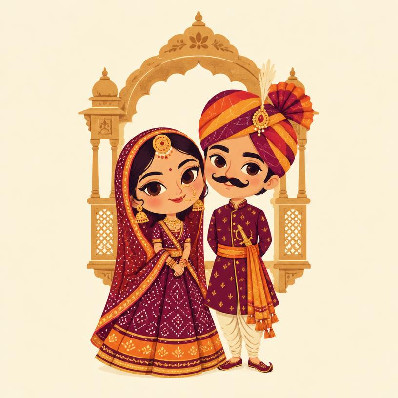 Rajasthani wedding caricature invitation