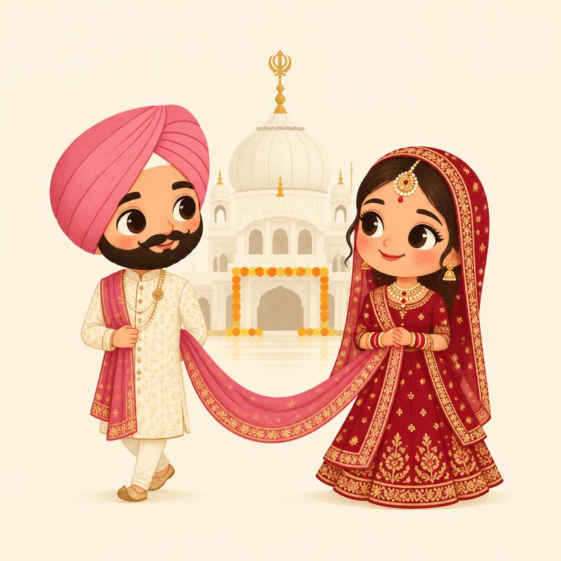 Sikh (Anand Karaj) wedding caricature invitation