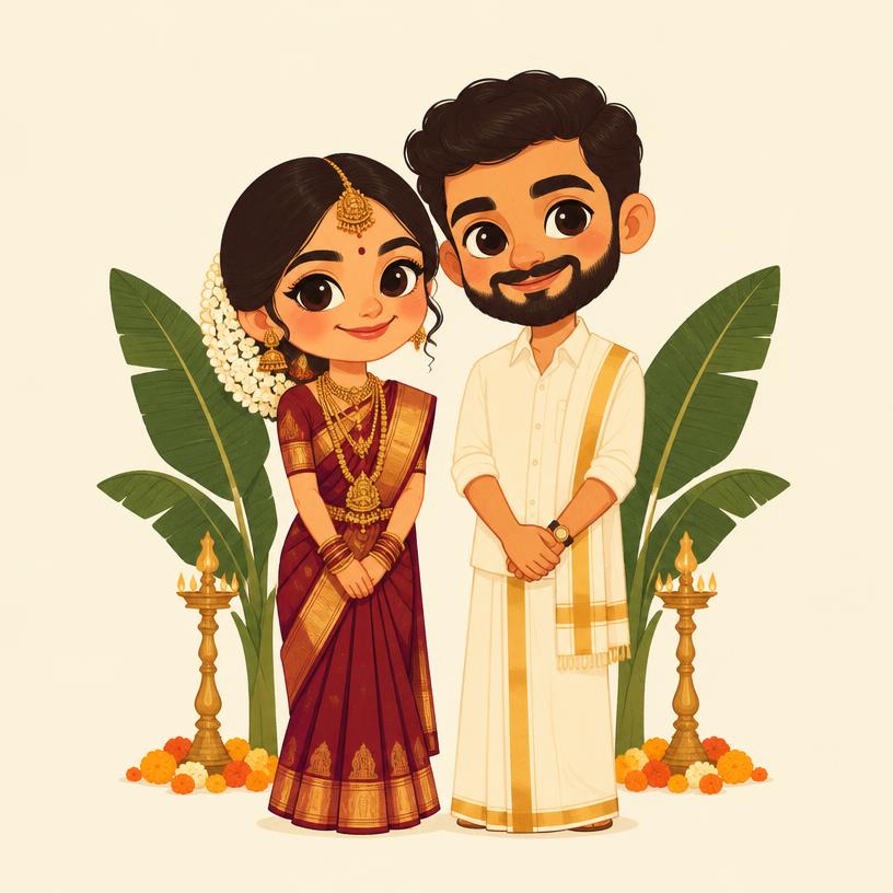South Indian wedding caricature invitation