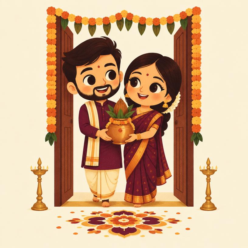 Griha Pravesh invitation illustration